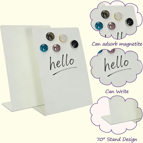 Magnet Board 7.87 x5.31 x 3.93 Stand Mini White Metal Tabletop Memo Standing Magnetic Board for Desk - Magnetic Display for Back to School Menu Table， Photos，Memos (White*2, 20 * 13.5 * 10cm) in Kuwait