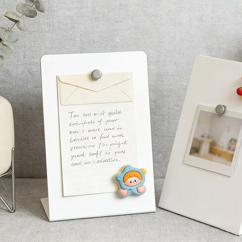 Magnet Board 7.87 x5.31 x 3.93 Stand Mini White Metal Tabletop Memo Standing Magnetic Board for Desk - Magnetic Display for Back to School Menu Table， Photos，Memos (White*2, 20 * 13.5 * 10cm) in Kuwait