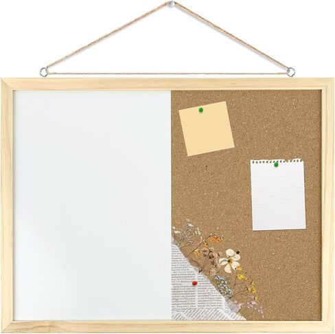 GDMINLO Dry Erase Cork Bulletin Combination Board, Wood, Black, Rectangular, 16.5x12.6 Inches, with Pins, Eye Bolts, Gaskets, Screws in Kuwait