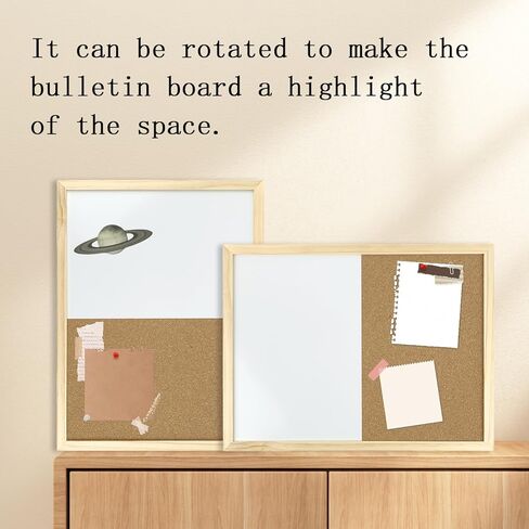 GDMINLO Dry Erase Cork Bulletin Combination Board, Wood, Black, Rectangular, 16.5x12.6 Inches, with Pins, Eye Bolts, Gaskets, Screws in Kuwait