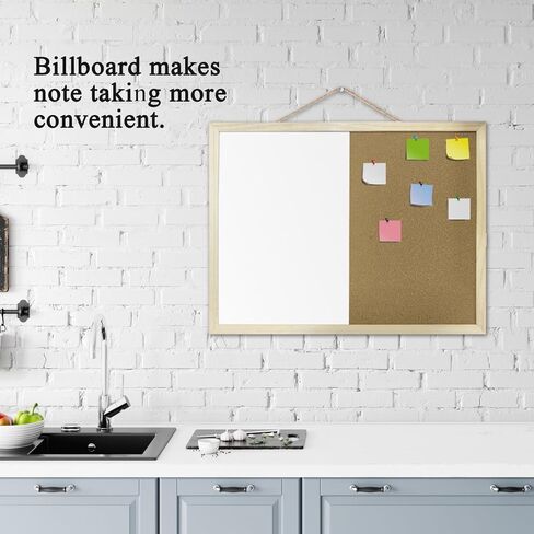 GDMINLO Dry Erase Cork Bulletin Combination Board, Wood, Black, Rectangular, 16.5x12.6 Inches, with Pins, Eye Bolts, Gaskets, Screws in Kuwait