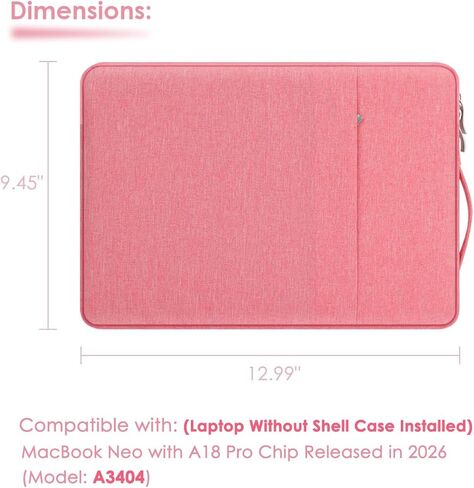 Laptop Sleeve Case for MacBook Neo 13'' with A18 Pro Chip Released in 2026 (Model:A3404) Protective with Handle Travelling Carrying Canvas Bag Accessories for Students Home Office (Pink) in Saudi Arabia