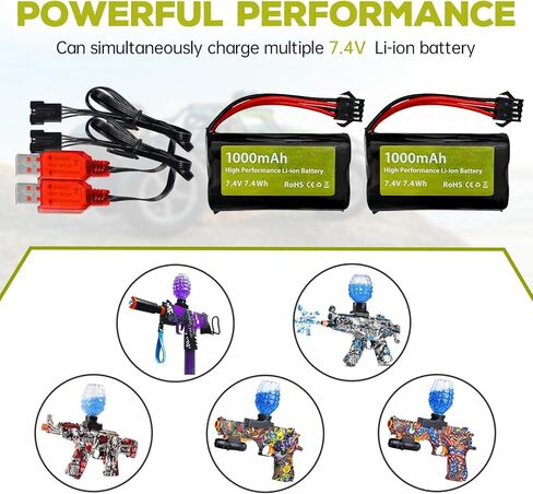 Sea Jump 2PCS 7.4V 2S 1000mAh بطارية ليثيوم أيون SM-4P التوصيل مع كابل شحن USB مناسب لـ M416 مسدس لعبة الجل الكهربائي EC16 DE85 RC لعبة سيارة التحكم عن بعد نموذج بطارية السيارة على الطرق الوعرة in Kuwait