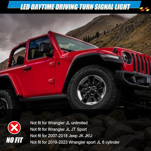 مصابيح إشارة الانعطاف المتتابعة LED ومصابيح الإشارة الجانبية المتوافقة مع Jeep Wrangler JL 2018-2023/2020-2023 Gladiator JT مع DRL، وعدسة دخان (غير مناسبة لـ JL Sport، JLU، Willys) in Kuwait