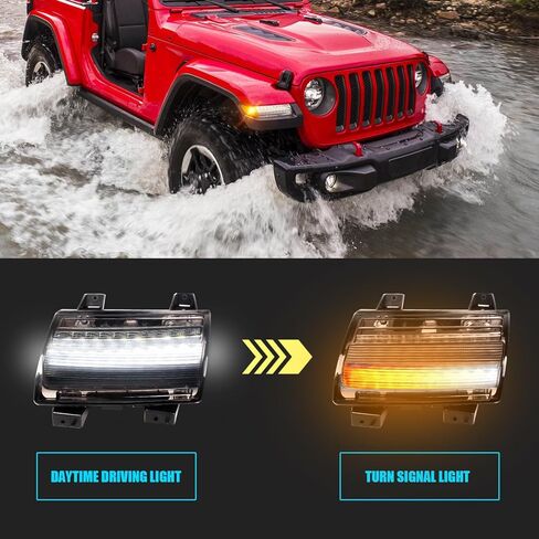مصابيح إشارة الانعطاف المتتابعة LED ومصابيح الإشارة الجانبية المتوافقة مع Jeep Wrangler JL 2018-2023/2020-2023 Gladiator JT مع DRL، وعدسة دخان (غير مناسبة لـ JL Sport، JLU، Willys) in Kuwait