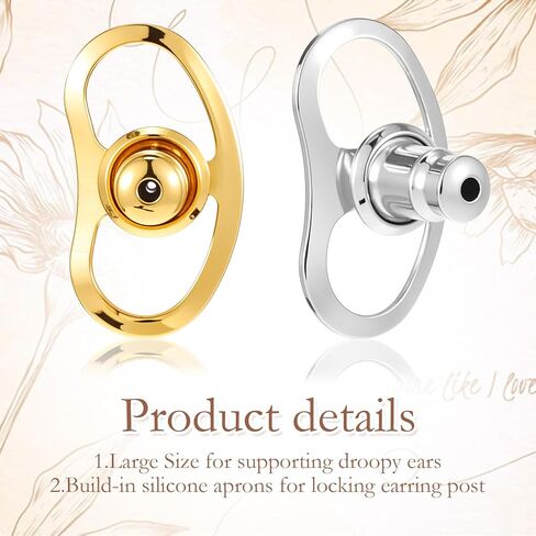 8 Pcs Lobe Lifters, Locking Bullet Earring Backs for Droopy Ears, Large Earring Backings Replacements for Studs, Tight Earrings Lifter Backers for Heavy Earrings (Gold + Silver) in Saudi Arabia