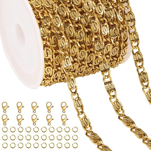 Jabogrii 5 Meters Gold Chain for Jewelry Making Stainless Steel Chain on Spool Craft Jewelry Making with Lobster Clasps and Jump Rings in Saudi Arabia
