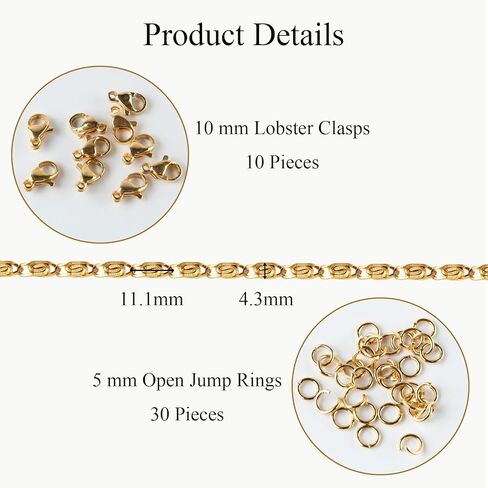 Jabogrii 5 Meters Gold Chain for Jewelry Making Stainless Steel Chain on Spool Craft Jewelry Making with Lobster Clasps and Jump Rings in Saudi Arabia
