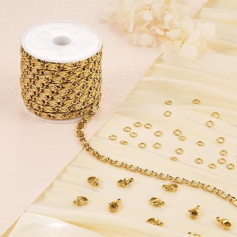 Jabogrii 5 Meters Gold Chain for Jewelry Making Stainless Steel Chain on Spool Craft Jewelry Making with Lobster Clasps and Jump Rings in Saudi Arabia