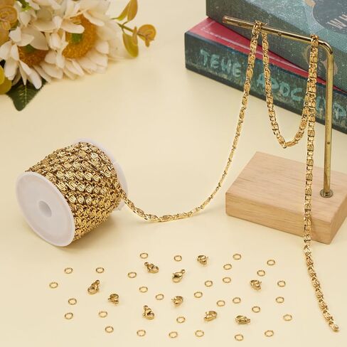 Jabogrii 5 Meters Gold Chain for Jewelry Making Stainless Steel Chain on Spool Craft Jewelry Making with Lobster Clasps and Jump Rings in Saudi Arabia
