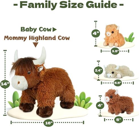 Highland Cow Stuffed Animals with 3 Baby Calves Inside – Fluffy Mommy Cow Plush, Surprise Babies for Imaginative Play, Cute Farm Plush Toys for Girls Boys Ages 3-8, Kids Travel & Gift Toy in Saudi Arabia
