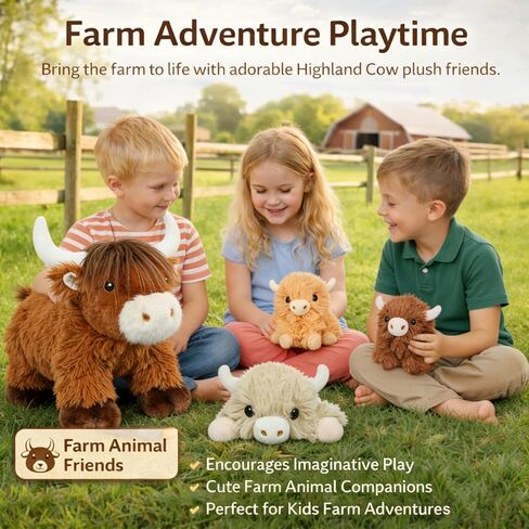 Highland Cow Stuffed Animals with 3 Baby Calves Inside – Fluffy Mommy Cow Plush, Surprise Babies for Imaginative Play, Cute Farm Plush Toys for Girls Boys Ages 3-8, Kids Travel & Gift Toy in Saudi Arabia