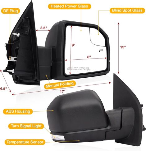 OFHZ Replacement Towing Mirrors, Side Mirror fit for 2015-2020 Ford F150, Power Adjustment, Amber Turn Signal, Black Textured Finish, Replaces OEM FL3Z17683CB, FL3Z17682CB (6-pins, Right) in Saudi Arabia