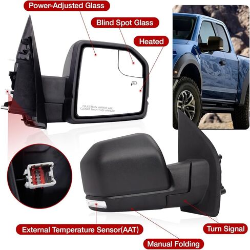 OFHZ Replacement Towing Mirrors, Side Mirror fit for 2015-2020 Ford F150, Power Adjustment, Amber Turn Signal, Black Textured Finish, Replaces OEM FL3Z17683CB, FL3Z17682CB (6-pins, Right) in Saudi Arabia