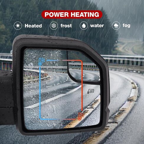 OFHZ Replacement Towing Mirrors, Side Mirror fit for 2015-2020 Ford F150, Power Adjustment, Amber Turn Signal, Black Textured Finish, Replaces OEM FL3Z17683CB, FL3Z17682CB (6-pins, Right) in Saudi Arabia