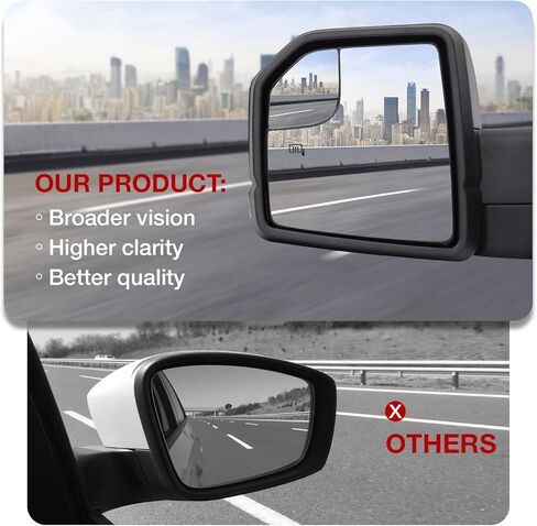 OFHZ Replacement Towing Mirrors, Side Mirror fit for 2015-2020 Ford F150, Power Adjustment, Amber Turn Signal, Black Textured Finish, Replaces OEM FL3Z17683CB, FL3Z17682CB (6-pins, Right) in Saudi Arabia