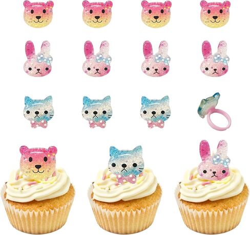 TSJ 12 PCS Animal Cupcake Rings Cat Bear Bunny Plastic Rings | Cute Cupcake Toppers for Easter, Baby Shower, Birthday Party Favors in Saudi Arabia