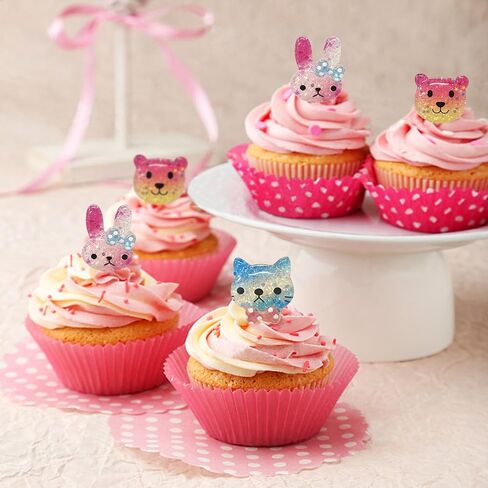 TSJ 12 PCS Animal Cupcake Rings Cat Bear Bunny Plastic Rings | Cute Cupcake Toppers for Easter, Baby Shower, Birthday Party Favors in Saudi Arabia
