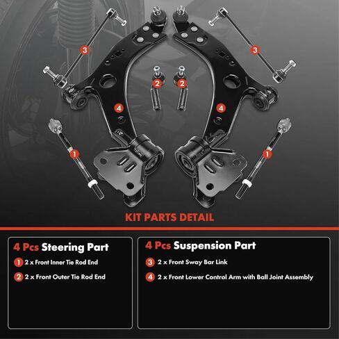 A-Premium Set of 8, Front Lower Control Arm, Sway Bar Link, Inner Outer Tie Rod End, Compatible with Lincoln MKC 2015 2016 2017 2018 2019 L4 2.0L & L4 2.3L in Kuwait