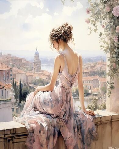 FUKVHIL DIY Paint by Number for Adults, Woman Sitting on The Terrace Admiring The City Scenery Paint by Number Set with Professional Brushes, 40x50cm, No Frame in Saudi Arabia