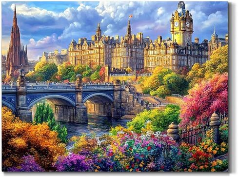 Edinburgh Architectural Landscape in Scotland Paint by Numbers Kit for Adults, 16"x20" Canvas Painting Kit for Beginners, Modern Aesthetic DIY Paint by Number on Canvas for Home Wall Decor 875 in Kuwait