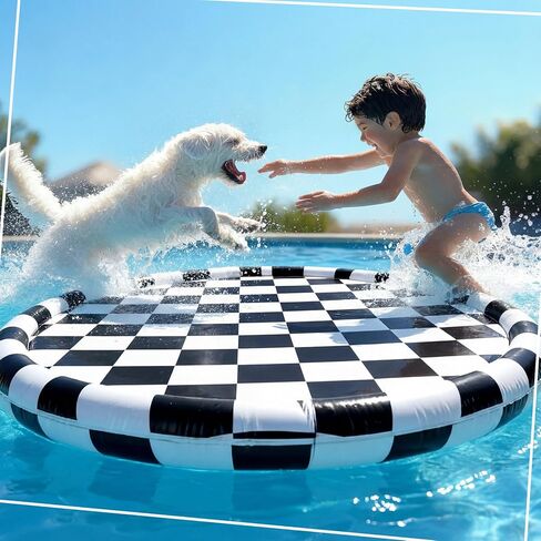 Skylety 60" Black White Checkered Non-Slip Kids Dog Splash Pad Sprinkler Large Splash Pad Sprinkler Fountain Play Mat Summer Outdoor Water Toys for Pet Dog Kids Toddlers Backyard in Saudi Arabia