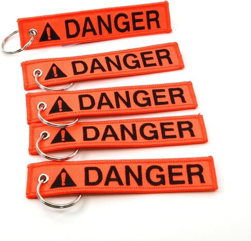 Rotary13B1 DANGER - سلسلة مفاتيح Jet Tag نيون برتقالي/أسود حروف 1 بوصة × 5 بوصة مطرزة 100% in Kuwait