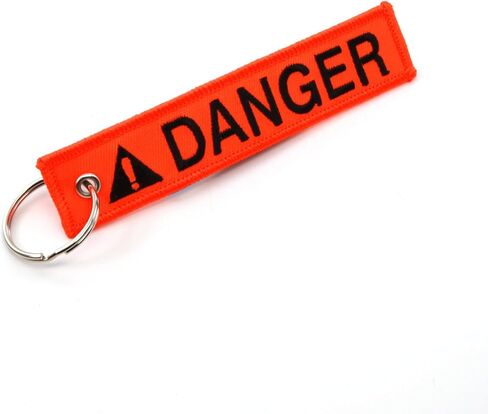 Rotary13B1 DANGER - سلسلة مفاتيح Jet Tag نيون برتقالي/أسود حروف 1 بوصة × 5 بوصة مطرزة 100% in Kuwait