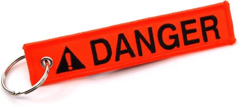 Rotary13B1 DANGER - سلسلة مفاتيح Jet Tag نيون برتقالي/أسود حروف 1 بوصة × 5 بوصة مطرزة 100% in Kuwait