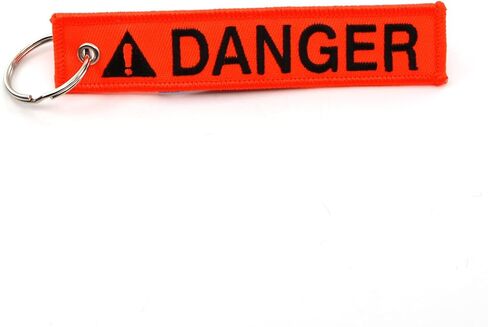 Rotary13B1 DANGER - سلسلة مفاتيح Jet Tag نيون برتقالي/أسود حروف 1 بوصة × 5 بوصة مطرزة 100% in Kuwait