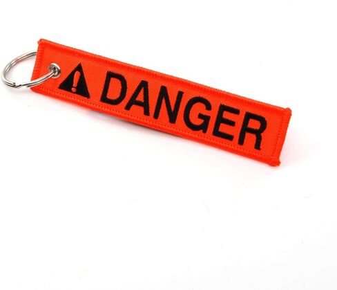 Rotary13B1 DANGER - سلسلة مفاتيح Jet Tag نيون برتقالي/أسود حروف 1 بوصة × 5 بوصة مطرزة 100% in Kuwait