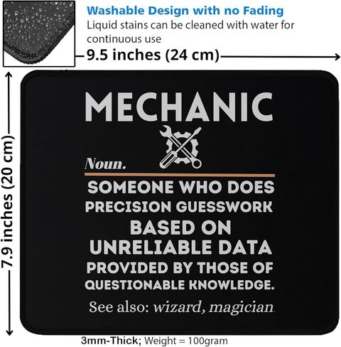 Funny Mechanic Definition Mouse Pad, Dad Car Garage Father's Day Black Gaming Mousepad 9.5x7.9 Inches in Saudi Arabia