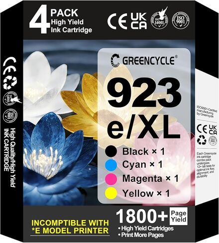 923 خراطيش حبر لطابعات HP بديلة لحزمة كومبو خراطيش الحبر HP 923XL 923e باللون الأسود واللون 4 عبوات مع رقاقة تعمل للطابعات غير الإلكترونية-OfficeJet Pro 8120 8123 8130 8133 8135 8139 8138 in Kuwait