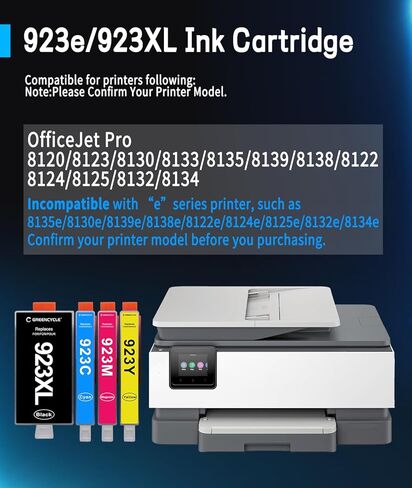 923 خراطيش حبر لطابعات HP بديلة لحزمة كومبو خراطيش الحبر HP 923XL 923e باللون الأسود واللون 4 عبوات مع رقاقة تعمل للطابعات غير الإلكترونية-OfficeJet Pro 8120 8123 8130 8133 8135 8139 8138 in Kuwait