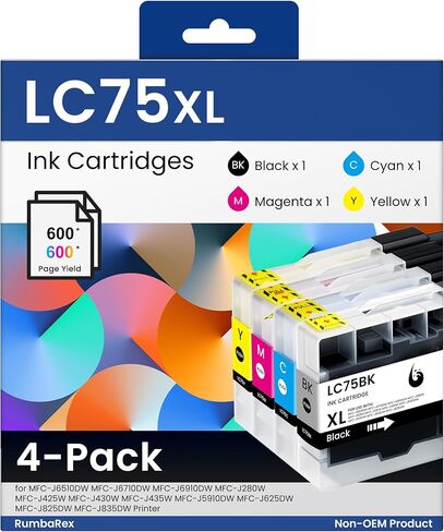 LC75 Ink Cartridges Set High-Yield LC75XL LC75BK LC75C LC75M LC75Y Replacement for Brother LC75 LC71 LC79 XL Ink for MFC-J6510DW MFC-J6710DW MFC-J6910DW MFC-J280W MFC-J425W Printer Ink 4-Pack in Saudi Arabia
