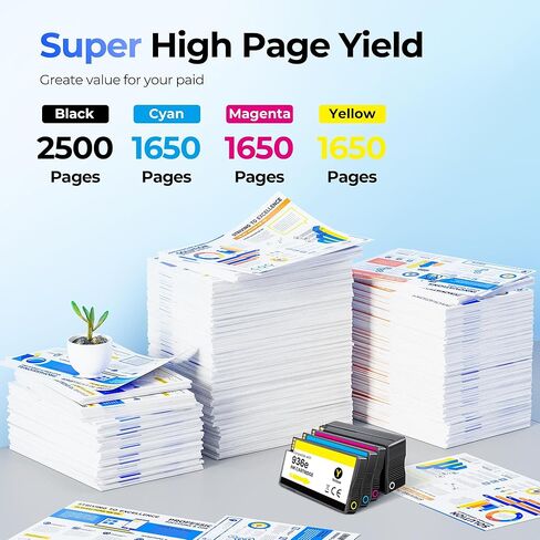 خراطيش حبر 936XL متوافقة مع 4 عبوات - لطابعات HP OfficeJet Pro 9125e، 9120e، 9135e، 9730e، 9130e، 9720e، 9122e (أسود، سماوي، أرجواني، أصفر) in Kuwait