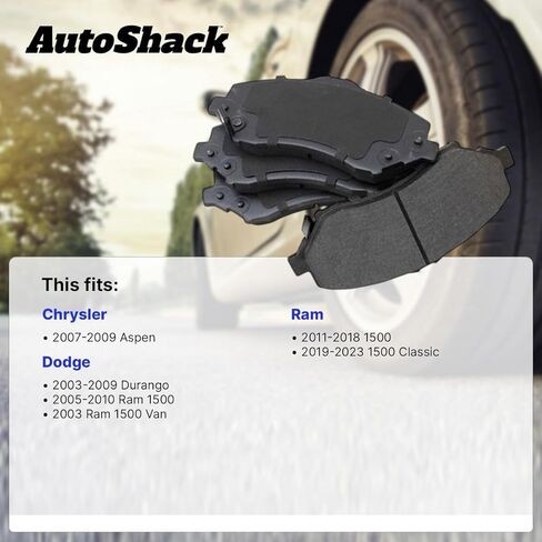 مجموعة وسادات الفرامل الخلفية من السيراميك من AutoShack لرام، دودج وكرايسلر، 1500 2011-2018 رام 1500 2005-2010 دورانجو 2003، 2005-2009 أسبن 2007-2009، 4WD RWD V6 3.0L 3.6L 3.7L V8 4.7L 5.7L 5.9 لتر in Kuwait
