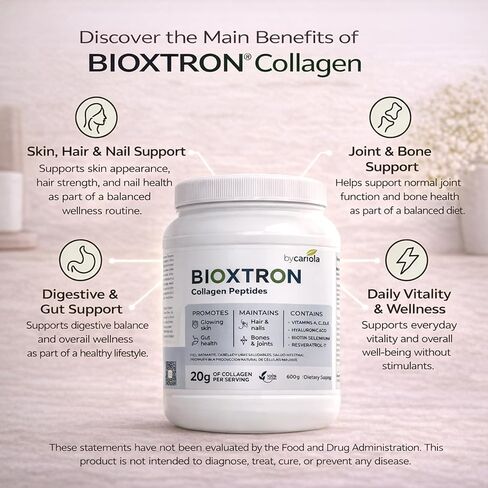 Bioxtron Collagen Peptides Powder - Skin Support, Hair & Nails Support - Stem Cell Renewal Bones & Joinst Support - Type I Collagen - AFA Hyaluronic Acid - 21 Oz in Saudi Arabia
