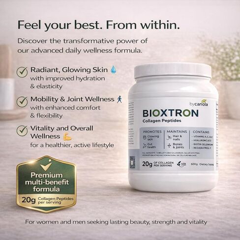 Bioxtron Collagen Peptides Powder - Skin Support, Hair & Nails Support - Stem Cell Renewal Bones & Joinst Support - Type I Collagen - AFA Hyaluronic Acid - 21 Oz in Saudi Arabia