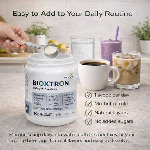 Bioxtron Collagen Peptides Powder - Skin Support, Hair & Nails Support - Stem Cell Renewal Bones & Joinst Support - Type I Collagen - AFA Hyaluronic Acid - 21 Oz in Saudi Arabia