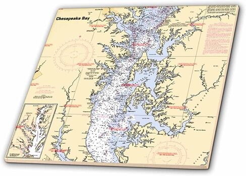 3dRose ct_204865_3 Print of Nautical Chart Chesapeake Bay Ceramic Tile, 8" in Saudi Arabia