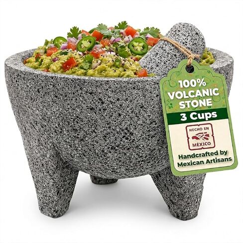 Molcajete 7 in Mexican, Handmade with Natural Volcanic Stone, Artisanal Kitchen Utensil for Grinding with Pores for Crushing, Specially Designed for Grinding Spices, Sauces, and Guacamole in Saudi Arabia