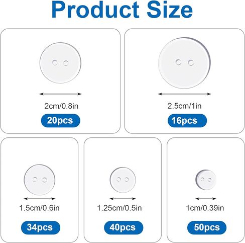 160 Pcs Clear Buttons, 5 Sizes Round Clear Buttons for Sewing Crafts Resin Button with 2 Holes for Coats, Dresses, Skirts & DIY Crafts (Transparent) in Saudi Arabia