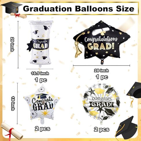 2026 Graduation Foil Balloons Decorations Set, Black Metallic Gold Congrats 2026 GRAD Balloons, 2026 Graduation CapScroll Balloon for High College School Class of 2026 Graduate Graduation Party Decor in Saudi Arabia