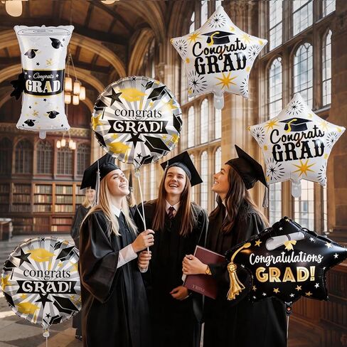 2026 Graduation Foil Balloons Decorations Set, Black Metallic Gold Congrats 2026 GRAD Balloons, 2026 Graduation CapScroll Balloon for High College School Class of 2026 Graduate Graduation Party Decor in Saudi Arabia
