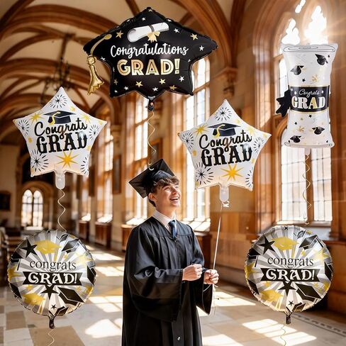 2026 Graduation Foil Balloons Decorations Set, Black Metallic Gold Congrats 2026 GRAD Balloons, 2026 Graduation CapScroll Balloon for High College School Class of 2026 Graduate Graduation Party Decor in Saudi Arabia