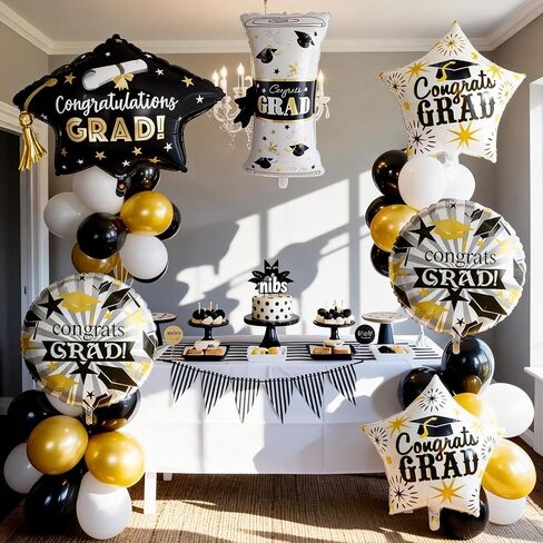 2026 Graduation Foil Balloons Decorations Set, Black Metallic Gold Congrats 2026 GRAD Balloons, 2026 Graduation CapScroll Balloon for High College School Class of 2026 Graduate Graduation Party Decor in Saudi Arabia