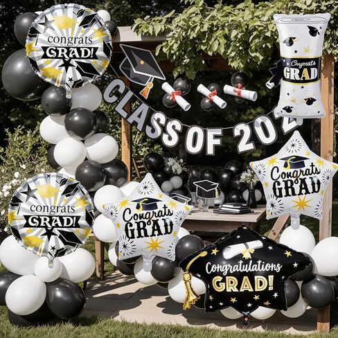 2026 Graduation Foil Balloons Decorations Set, Black Metallic Gold Congrats 2026 GRAD Balloons, 2026 Graduation CapScroll Balloon for High College School Class of 2026 Graduate Graduation Party Decor in Saudi Arabia