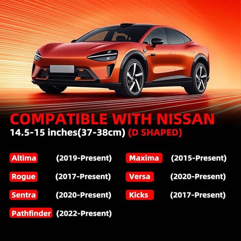 غطاء عجلة القيادة على شكل D من KAFEEK متوافق مع Nissan Rogue Kicks Altima Sentra، واقي سيارة مسطح 15 بوصة، نمط شبكي جلدي مضاد للانزلاق، أسود مع خط أحمر in Kuwait