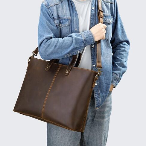 Crazy Horse Leather Large Capacity Computer Bag Tote Retro Single Shoulder Crossbody in Saudi Arabia